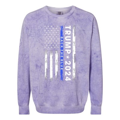 Pro Trump 2024 Back The Blue Thin Blue Line American Flag Meaningful Gift Colorblast Crewneck Sweatshirt