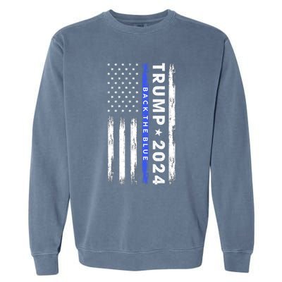 Pro Trump 2024 Back The Blue Thin Blue Line American Flag Meaningful Gift Garment-Dyed Sweatshirt