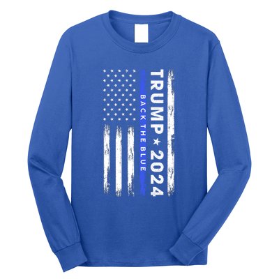 Pro Trump 2024 Back The Blue Thin Blue Line American Flag Meaningful Gift Long Sleeve Shirt