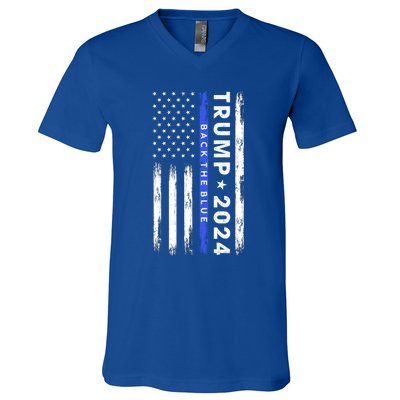 Pro Trump 2024 Back The Blue Thin Blue Line American Flag Meaningful Gift V-Neck T-Shirt