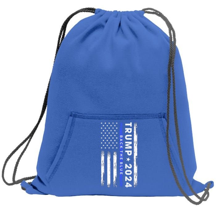 Pro Trump 2024 Back The Blue Thin Blue Line American Flag Meaningful Gift Sweatshirt Cinch Pack Bag