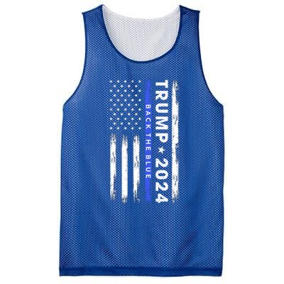 Pro Trump 2024 Back The Blue Thin Blue Line American Flag Meaningful Gift Mesh Reversible Basketball Jersey Tank