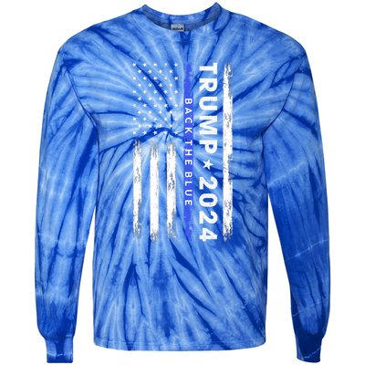 Pro Trump 2024 Back The Blue Thin Blue Line American Flag Meaningful Gift Tie-Dye Long Sleeve Shirt