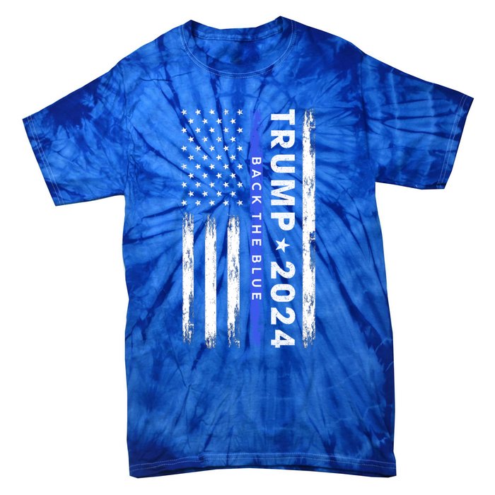 Pro Trump 2024 Back The Blue Thin Blue Line American Flag Meaningful Gift Tie-Dye T-Shirt