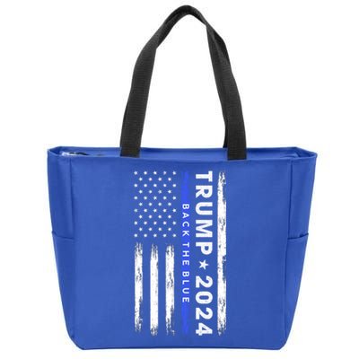 Pro Trump 2024 Back The Blue Thin Blue Line American Flag Meaningful Gift Zip Tote Bag