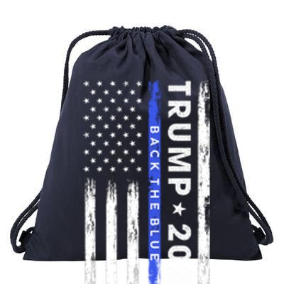 Pro Trump 2024 Back The Blue Thin Blue Line American Flag Meaningful Gift Drawstring Bag