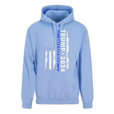 Pro Trump 2024 Back The Blue Thin Blue Line American Flag Meaningful Gift Unisex Surf Hoodie