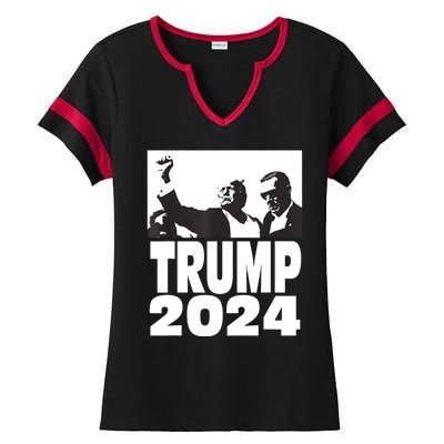 President Trump 2024 Stronger Ladies Halftime Notch Neck Tee