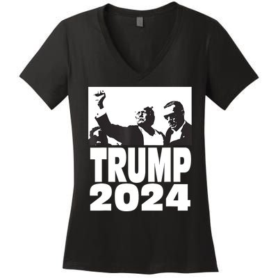 President Trump 2024 Stronger Women's V-Neck T-Shirt