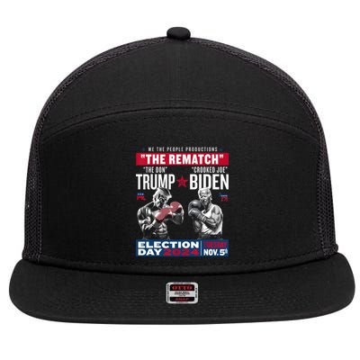 Pro Trump 2024 The Rematch The Don And Crooked Joe 7 Panel Mesh Trucker Snapback Hat