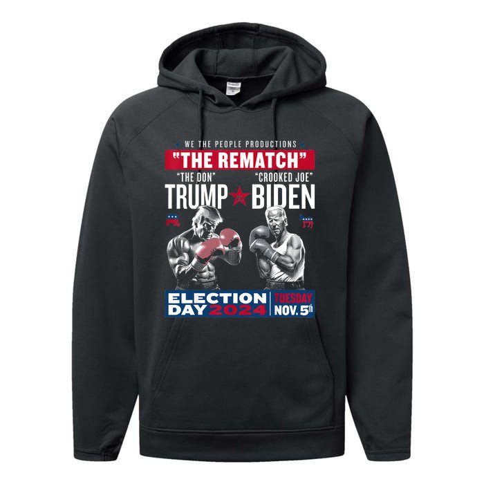 Pro Trump 2024 The Rematch The Don And Crooked Joe Performance Fleece Hoodie