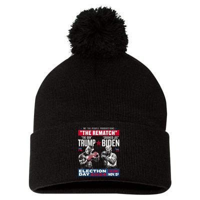 Pro Trump 2024 The Rematch The Don And Crooked Joe Pom Pom 12in Knit Beanie