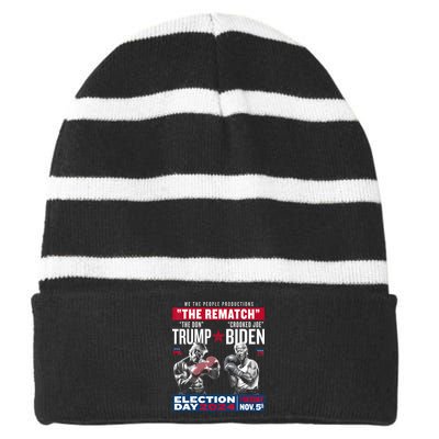 Pro Trump 2024 The Rematch The Don And Crooked Joe Striped Beanie with Solid Band