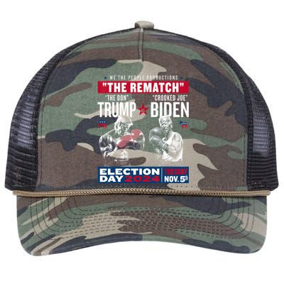 Pro Trump 2024 The Rematch The Don And Crooked Joe Retro Rope Trucker Hat Cap