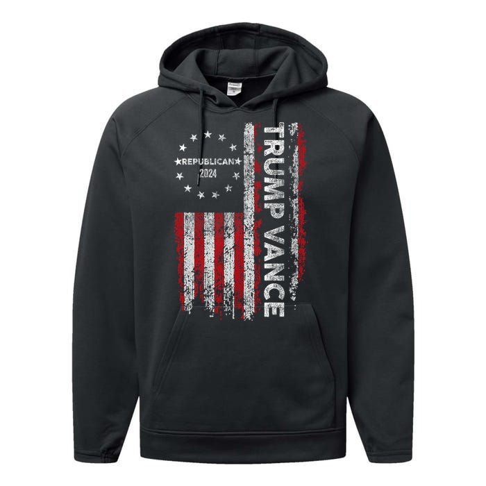 Pro Trump 2024 Trump Vance 2024 Us Flag Republican 2024 President Election Performance Fleece Hoodie