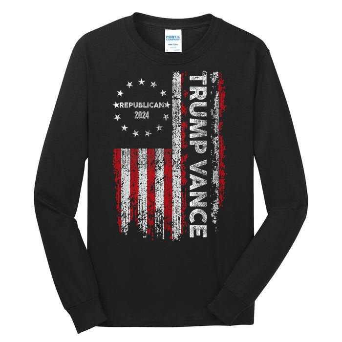 Pro Trump 2024 Trump Vance 2024 Us Flag Republican 2024 President Election Tall Long Sleeve T-Shirt