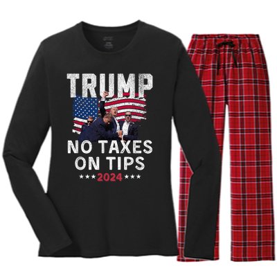 President Trump 2024trending No Tax On Tips Copycat Kamala Women's Long Sleeve Flannel Pajama Set 