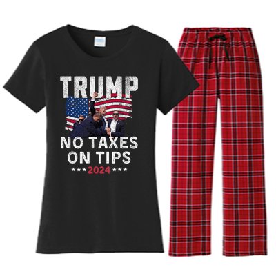 President Trump 2024trending No Tax On Tips Copycat Kamala Women's Flannel Pajama Set