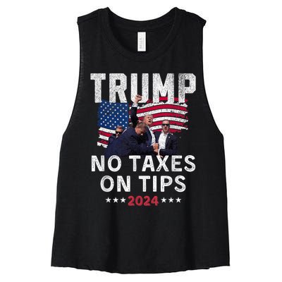 President Trump 2024trending No Tax On Tips Copycat Kamala Women's Racerback Cropped Tank