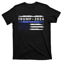 Pro Trump 2024 Back The Blue Thin Blue Line American Flag T-Shirt