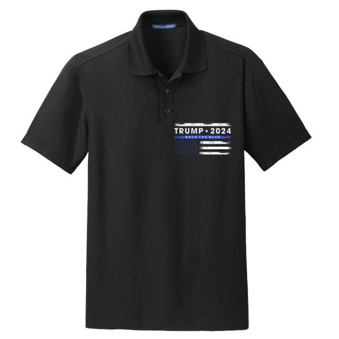 Pro Trump 2024 Back The Blue Thin Blue Line American Flag Dry Zone Grid Polo