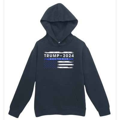 Pro Trump 2024 Back The Blue Thin Blue Line American Flag Urban Pullover Hoodie