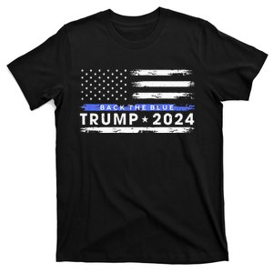 Pro Trump 2024 Back The Blue Thin Blue Line American Flag T-Shirt