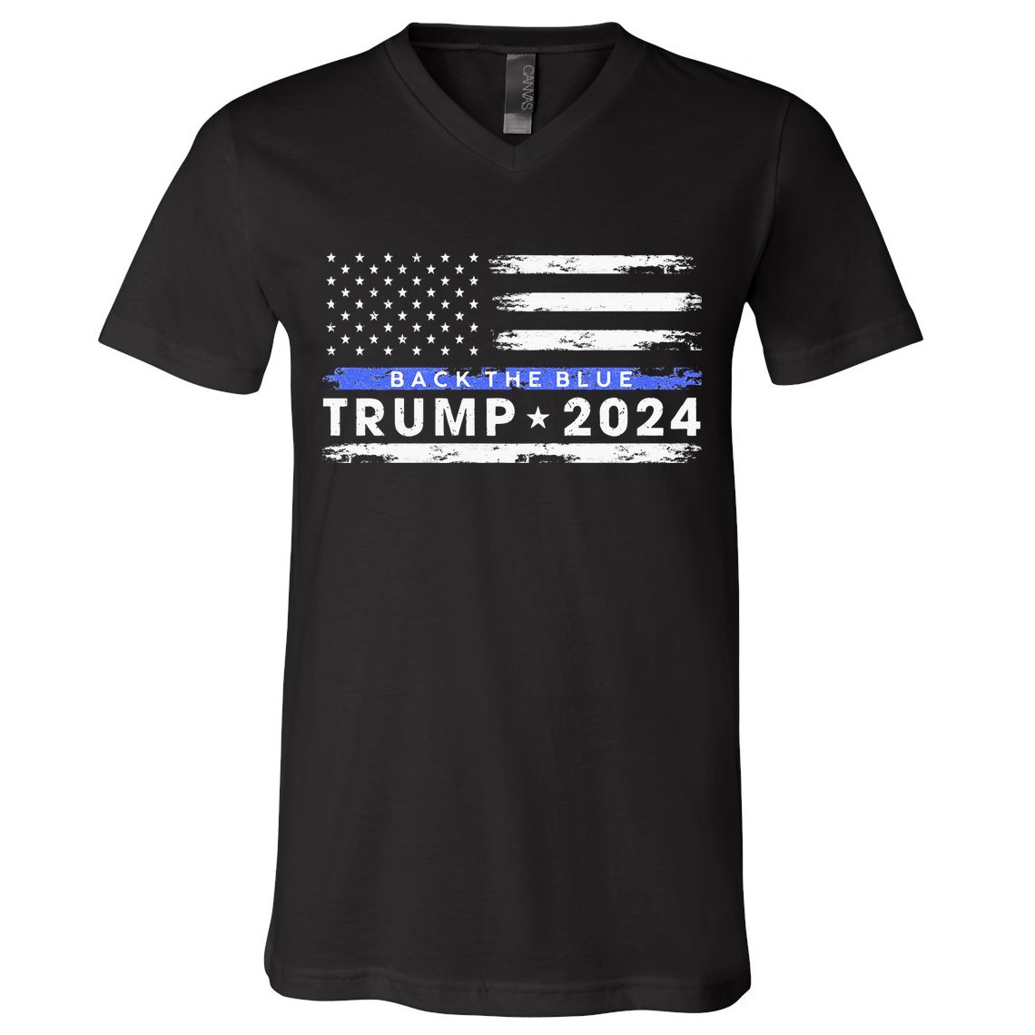 Pro Trump 2024 Back The Blue Thin Blue Line American Flag V-Neck T-Shirt