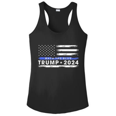 Pro Trump 2024 Back The Blue Thin Blue Line American Flag Ladies PosiCharge Competitor Racerback Tank