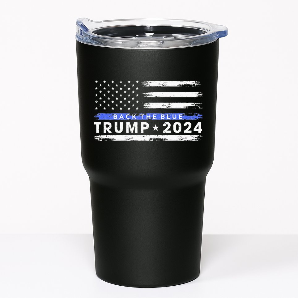 Pro Trump 2024 Back The Blue Thin Blue Line American Flag Tumbler