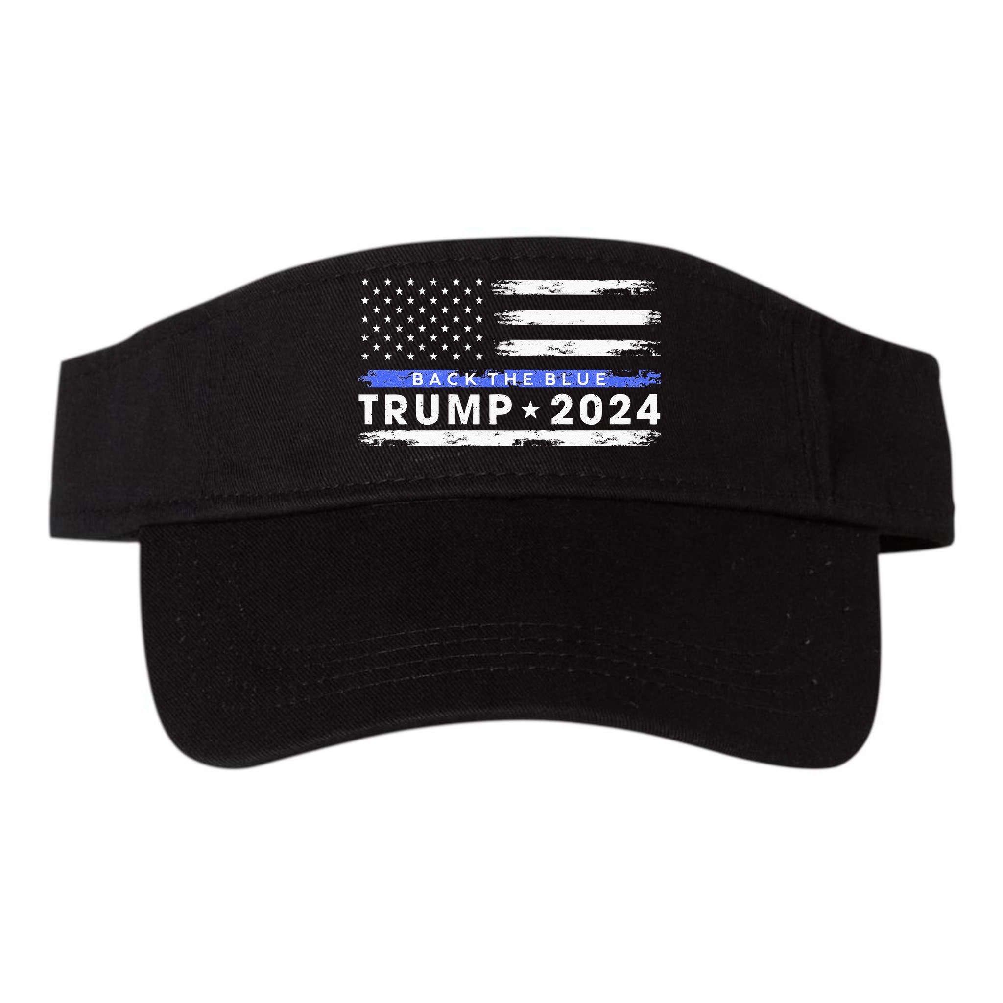 Pro Trump 2024 Back The Blue Thin Blue Line American Flag Visor