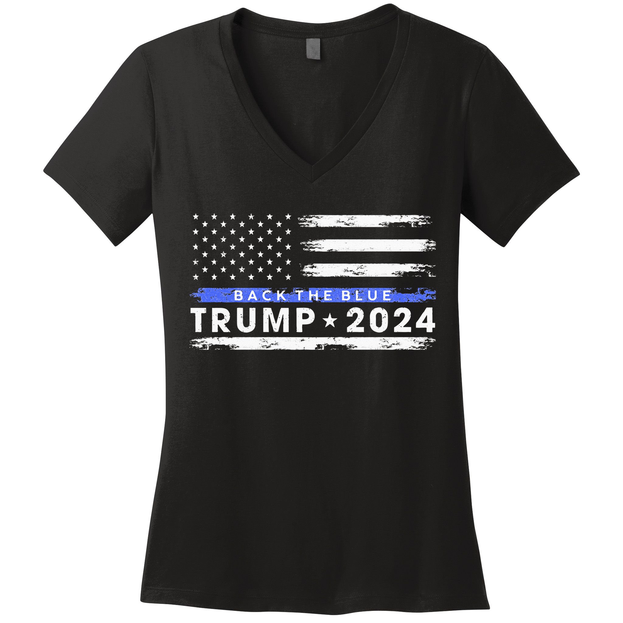 Pro Trump 2024 Back The Blue Thin Blue Line American Flag Women's V-Neck T-Shirt