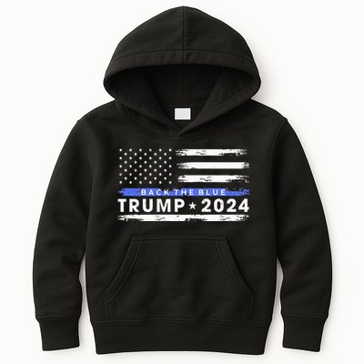 Pro Trump 2024 Back The Blue Thin Blue Line American Flag Kids Hoodie