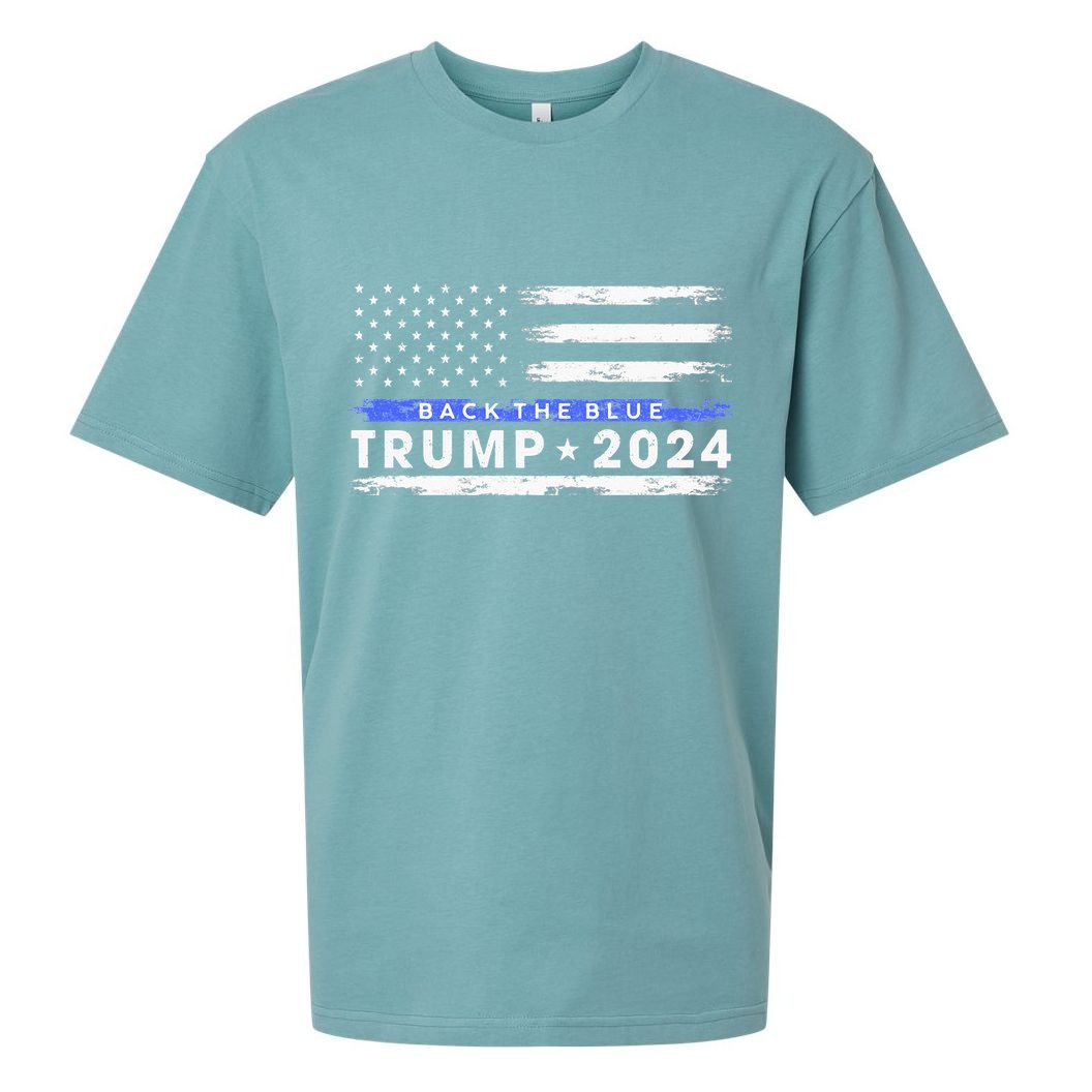 Pro Trump 2024 Back The Blue Thin Blue Line American Flag Sueded Cloud Jersey T-Shirt