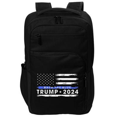 Pro Trump 2024 Back The Blue Thin Blue Line American Flag Impact Tech Backpack