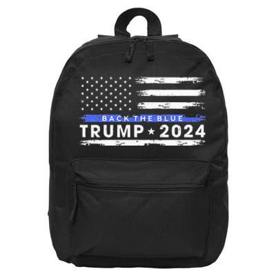 Pro Trump 2024 Back The Blue Thin Blue Line American Flag 16 in Basic Backpack