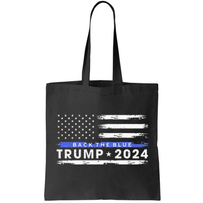 Pro Trump 2024 Back The Blue Thin Blue Line American Flag Tote Bag