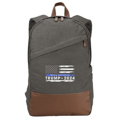 Pro Trump 2024 Back The Blue Thin Blue Line American Flag Cotton Canvas Backpack