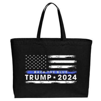 Pro Trump 2024 Back The Blue Thin Blue Line American Flag Cotton Canvas Jumbo Tote