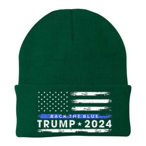 Pro Trump 2024 Back The Blue Thin Blue Line American Flag Knit Cap Winter Beanie