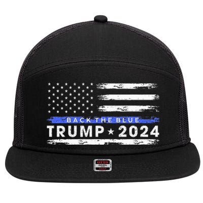 Pro Trump 2024 Back The Blue Thin Blue Line American Flag 7 Panel Mesh Trucker Snapback Hat