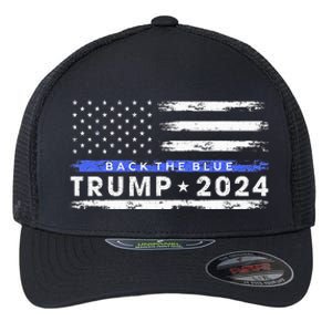 Pro Trump 2024 Back The Blue Thin Blue Line American Flag Flexfit Unipanel Trucker Cap