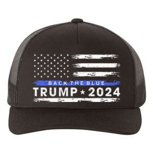 Pro Trump 2024 Back The Blue Thin Blue Line American Flag Yupoong Adult 5-Panel Trucker Hat