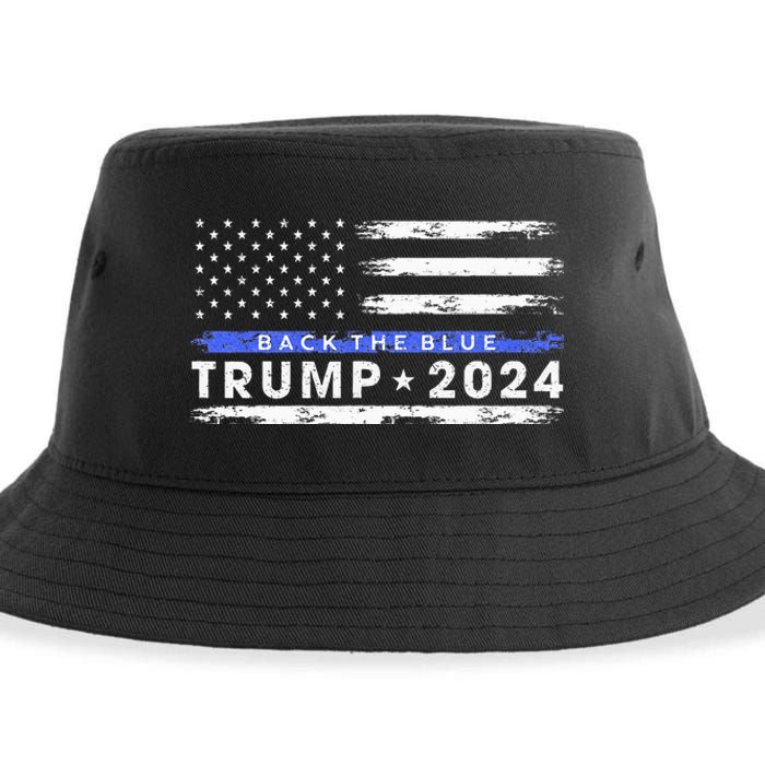 Pro Trump 2024 Back The Blue Thin Blue Line American Flag Sustainable Bucket Hat