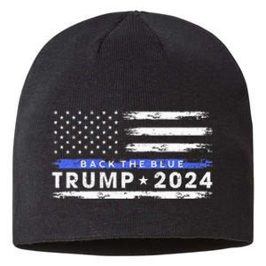 Pro Trump 2024 Back The Blue Thin Blue Line American Flag Sustainable Beanie