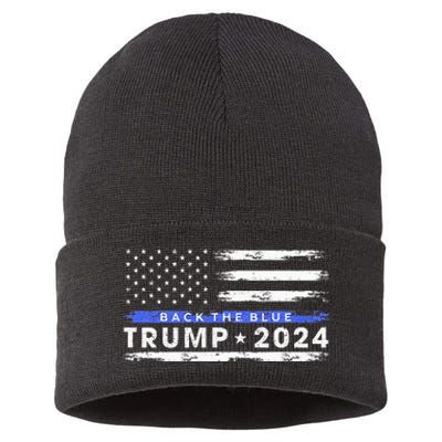 Pro Trump 2024 Back The Blue Thin Blue Line American Flag Sustainable Knit Beanie