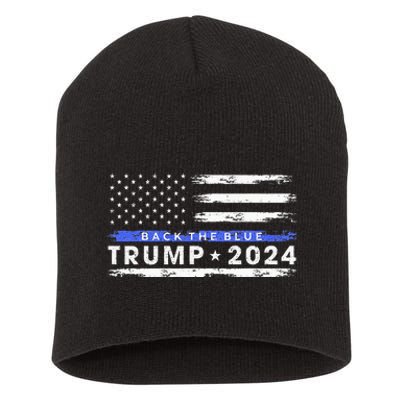 Pro Trump 2024 Back The Blue Thin Blue Line American Flag Short Acrylic Beanie