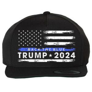 Pro Trump 2024 Back The Blue Thin Blue Line American Flag Wool Snapback Cap