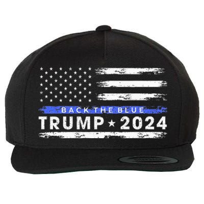 Pro Trump 2024 Back The Blue Thin Blue Line American Flag Wool Snapback Cap