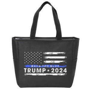 Pro Trump 2024 Back The Blue Thin Blue Line American Flag Zip Tote Bag